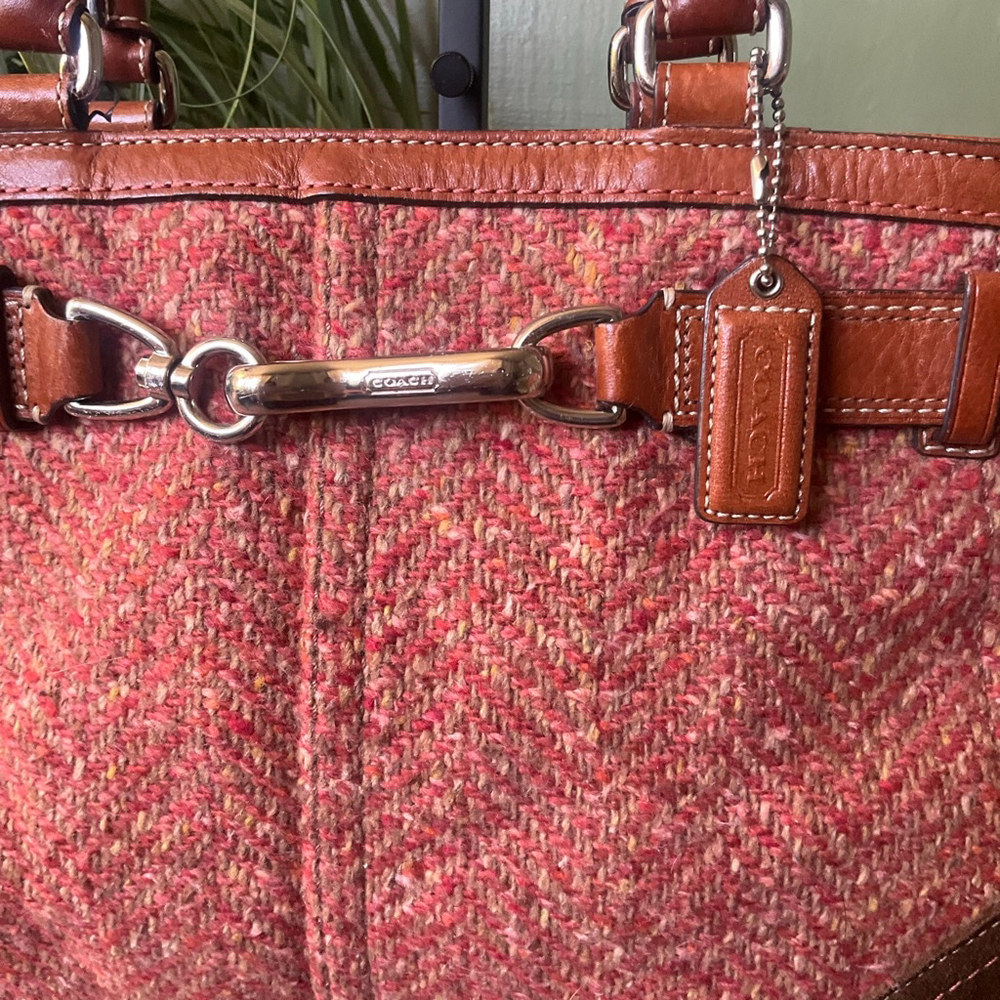 Coach Hampton Pink Tweed & Cognac Brown Leather EUC Vintage Y2K - Picture 2 of 11